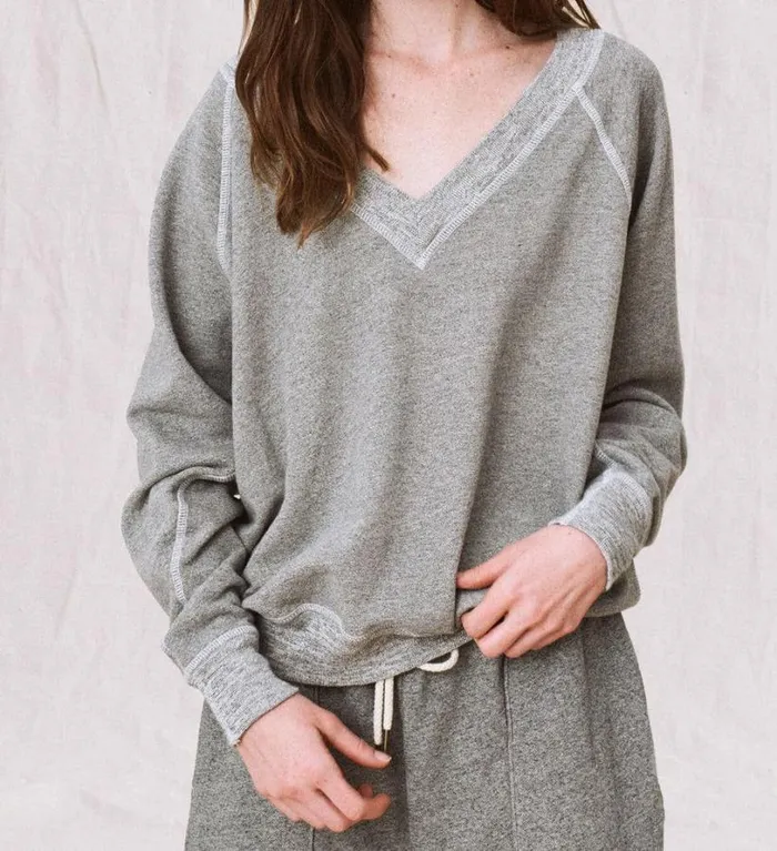 Tees and Sweats The Great The VNeck Sweatshirt Varsity Grey