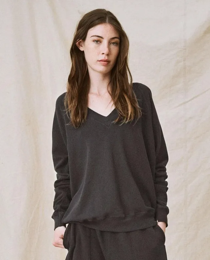 Tees and Sweats The Great The VNeck Sweatshirt Washed Black