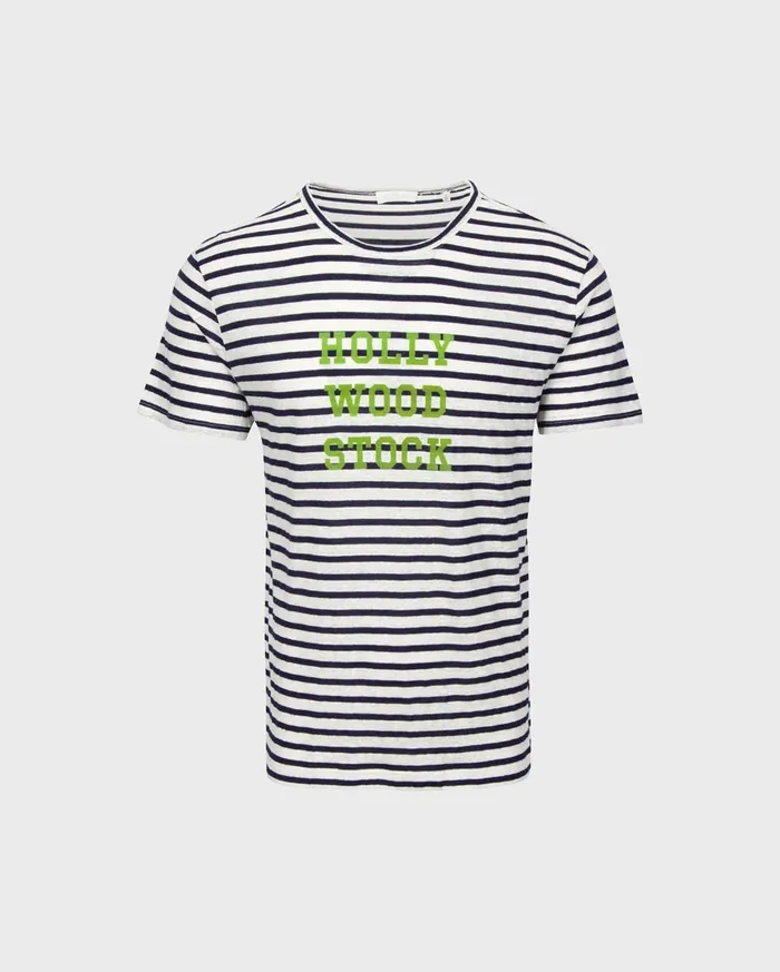 Tees Men 7 For All Mankind Hollywoodstock Graphic TShirt In Navy 038 White Stripe