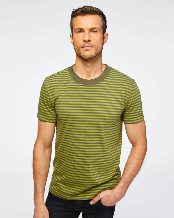 Tees Men 7 For All Mankind Short Sleeve Striped Modern Tee In Grass 038 Fatigue Stripes