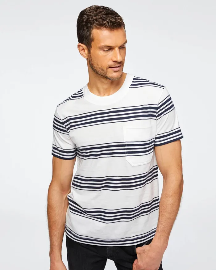 Tees Men 7 For All Mankind Short Sleeve Striped Modern Tee In Navy 038 White