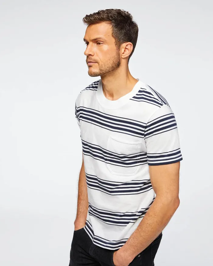 Tees Men 7 For All Mankind Short Sleeve Striped Modern Tee In Navy 038 White