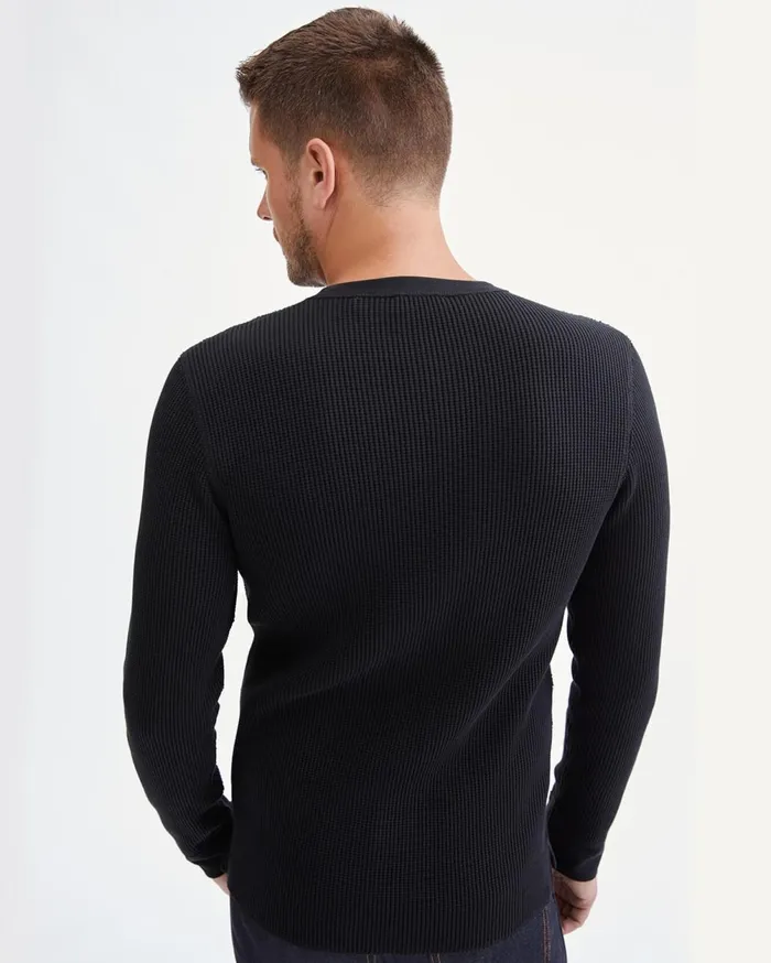 Tees Men 7 For All Mankind Waffle Henley In Black