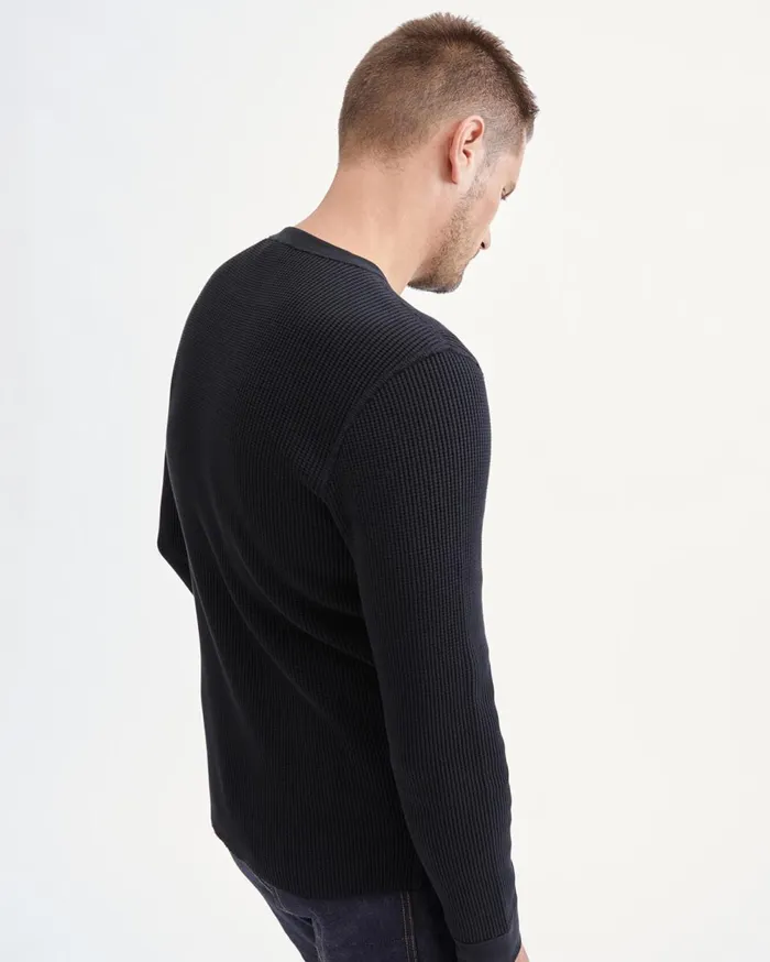 Tees Men 7 For All Mankind Waffle Henley In Black