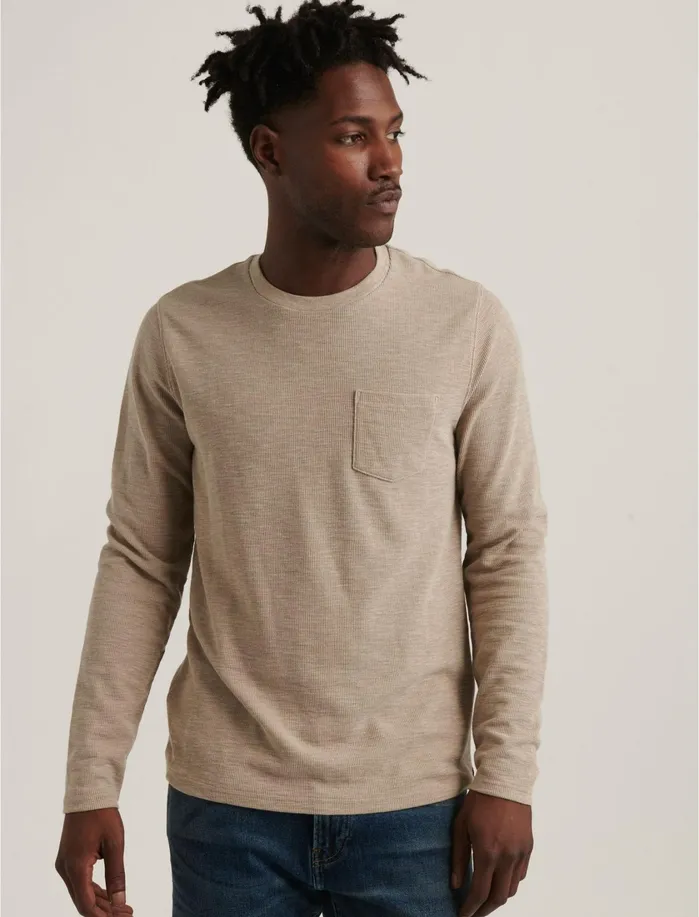 Tees Men Lucky Brand Long Sleeve Crew Neck Pocket Thermal Oatmeal