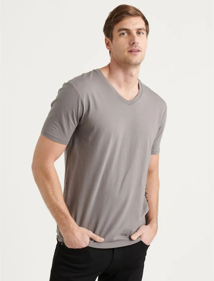 Tees Men Lucky Brand Pima VNeck Charcoal Grey
