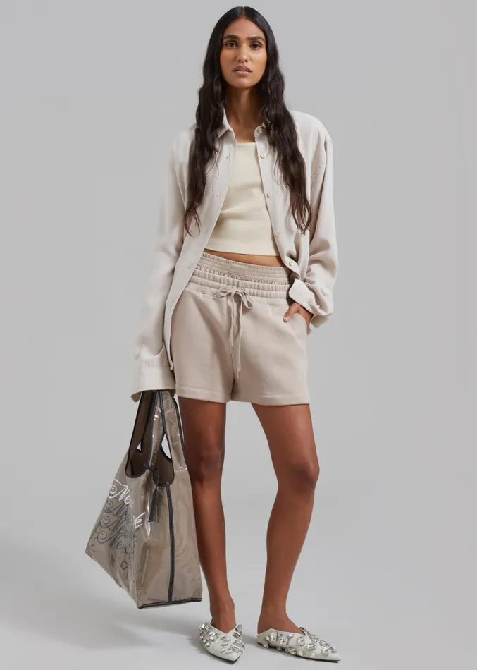 The Frankie Shop 31 Phillip Lim Sweatshort With Satin Boxer WB 8211 Concrete Women Loungewear The Frankie Shop 31 Phillip Lim Sweatshort With Satin Boxer WB 8211 Concrete Women Loungewear