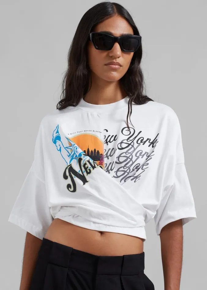 The Frankie Shop 31 Phillip Lim We Are NY Twisted Tie Back TShirt 8211 White Multi Women Clothing