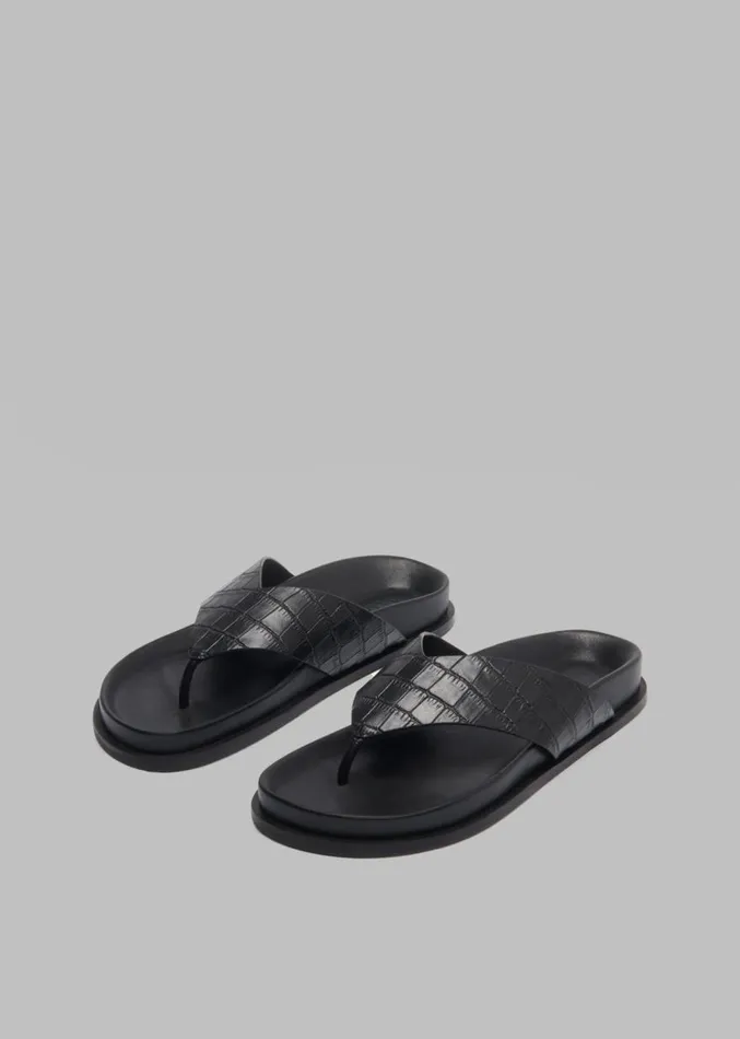 The Frankie Shop AEmery Alma Sandal 8211 Black Croc Women Shoes