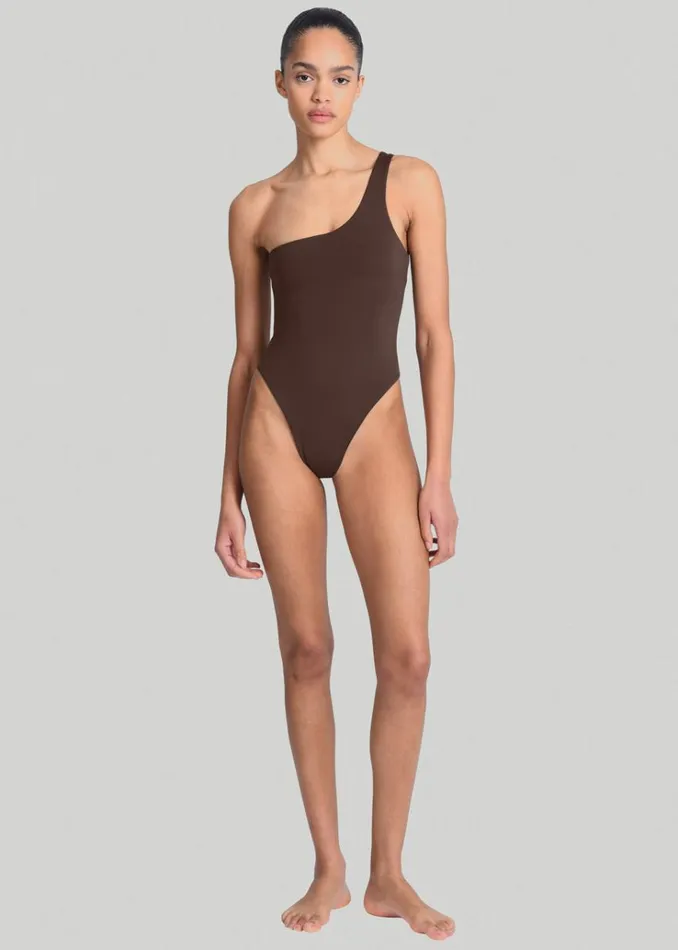 The Frankie Shop Aexae One Shoulder One Piece 8211 Brown Women Swimwear