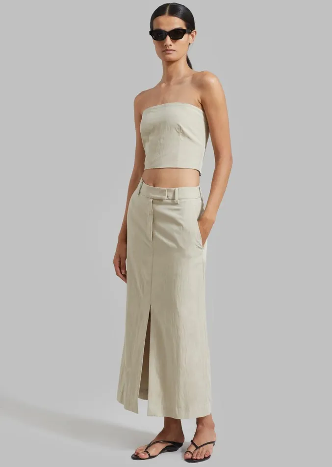 The Frankie Shop Anastasia Slit Midi Skirt 8211 Sage Women Clothing