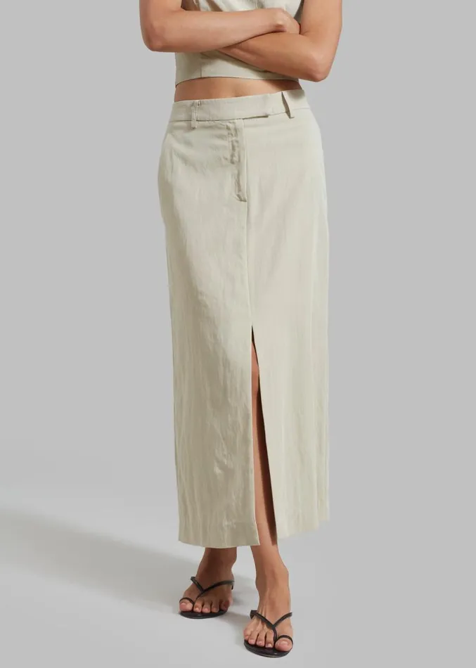 The Frankie Shop Anastasia Slit Midi Skirt 8211 Sage Women Clothing