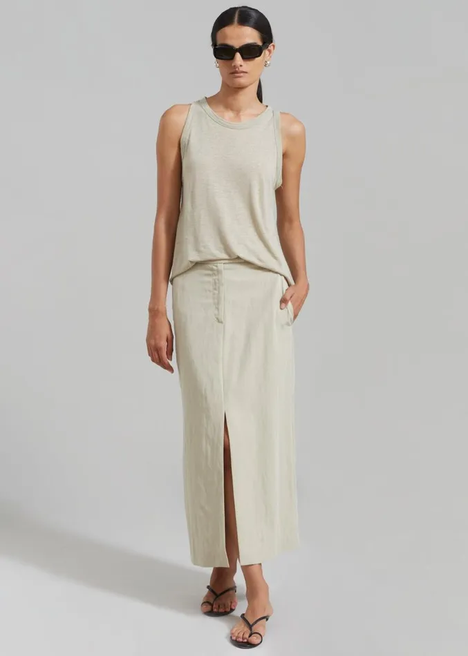 The Frankie Shop Anastasia Slit Midi Skirt 8211 Sage Women Clothing