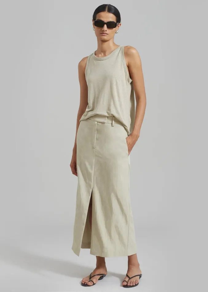 The Frankie Shop Anastasia Slit Midi Skirt 8211 Sage Women Clothing