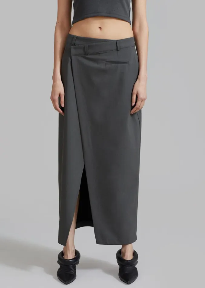 The Frankie Shop Annabel Asymmetric Midi Skirt 8211 Grey Women Clothing