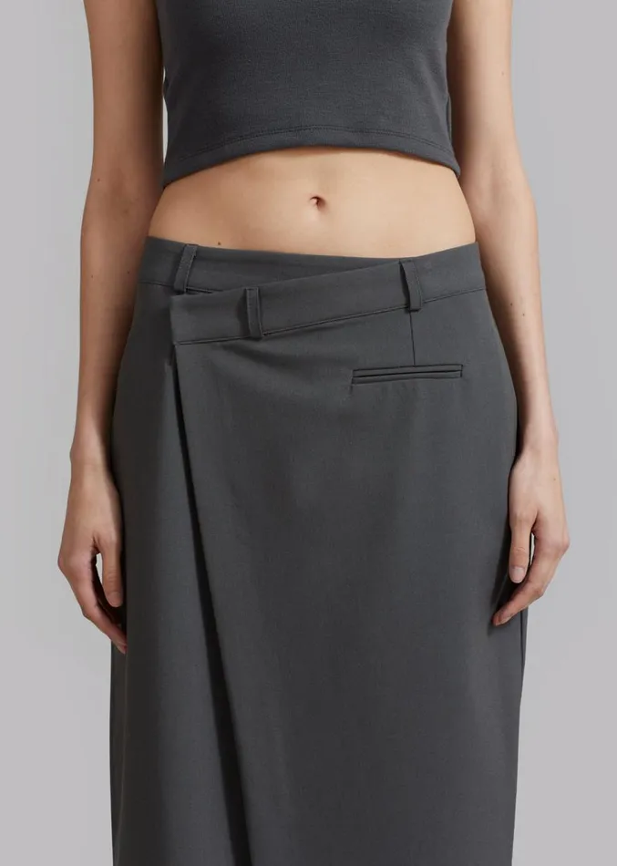 The Frankie Shop Annabel Asymmetric Midi Skirt 8211 Grey Women Clothing