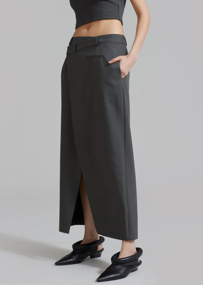 The Frankie Shop Annabel Asymmetric Midi Skirt 8211 Grey Women Clothing