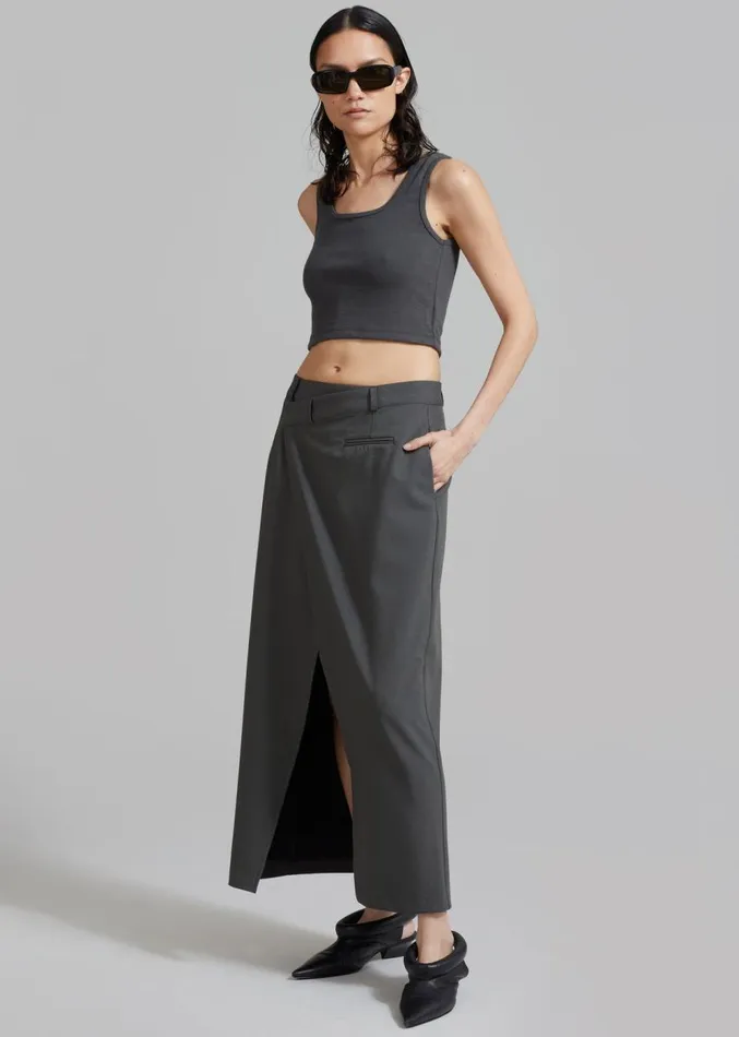 The Frankie Shop Annabel Asymmetric Midi Skirt 8211 Grey Women Clothing