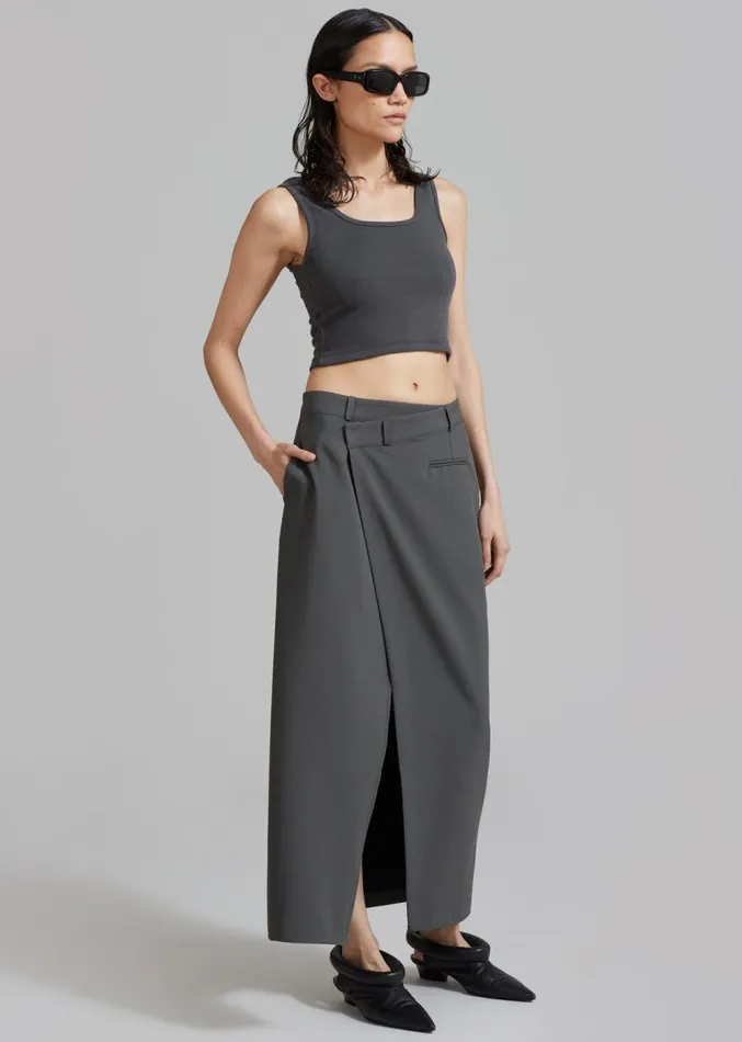 The Frankie Shop Annabel Asymmetric Midi Skirt 8211 Grey Women Clothing