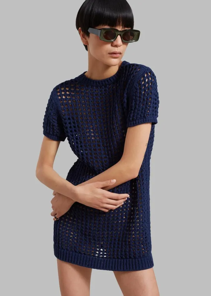 The Frankie Shop Ari Knit Mini Dress 8211 Navy Women Clothing