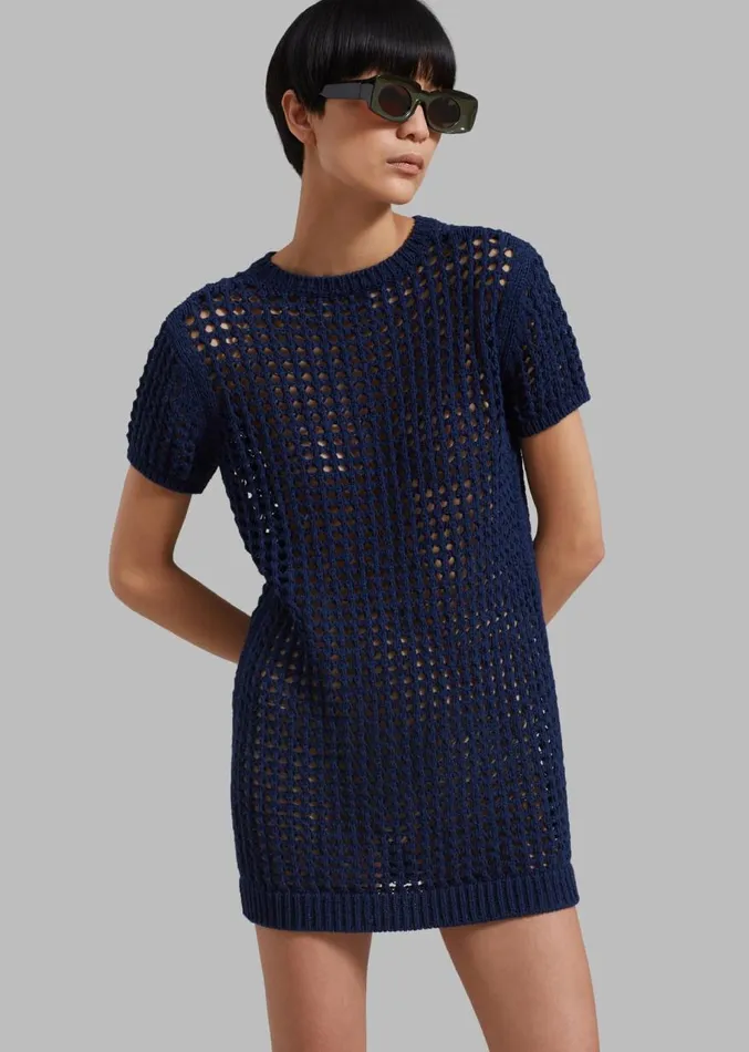 The Frankie Shop Ari Knit Mini Dress 8211 Navy Women Clothing