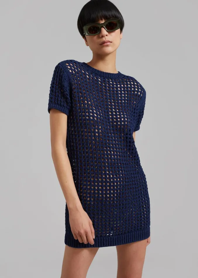 The Frankie Shop Ari Knit Mini Dress 8211 Navy Women Clothing