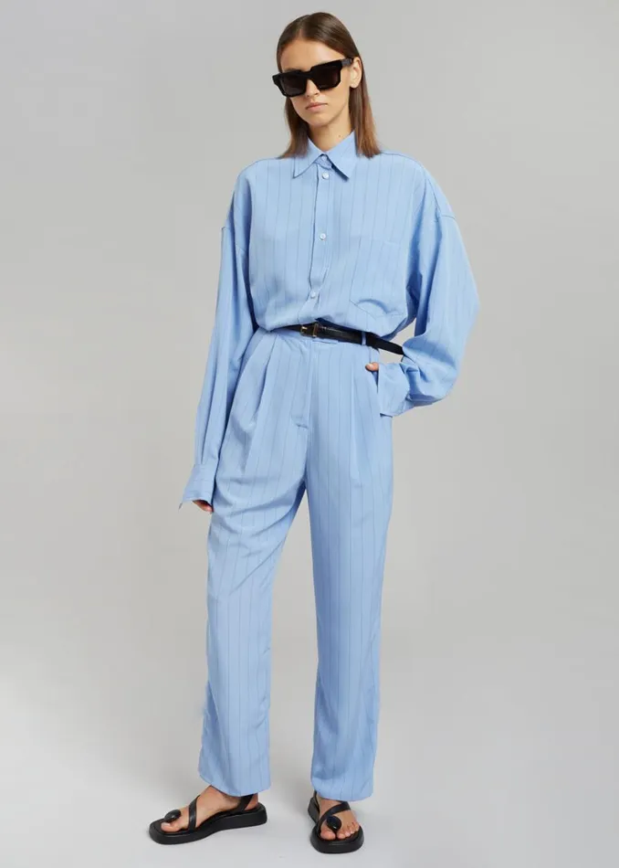The Frankie Shop Bea Fluid Stripe Suit Pants 8211 Powder Blue Women Bottoms