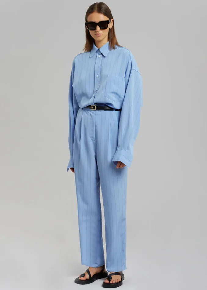The Frankie Shop Bea Fluid Stripe Suit Pants 8211 Powder Blue Women Bottoms