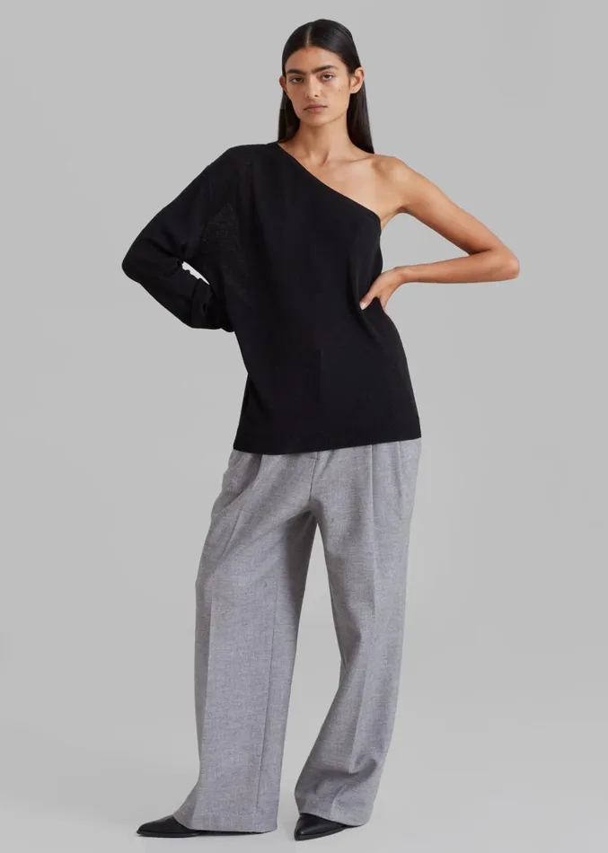 The Frankie Shop Bianca One Shoulder Loose Knit Top 8211 Black Women Knitwear