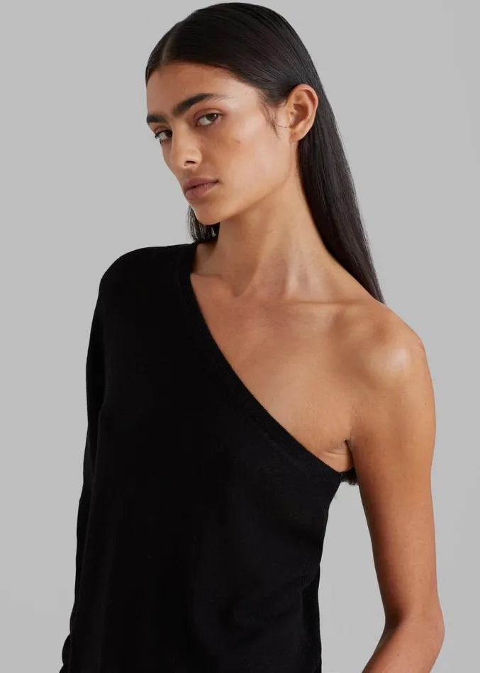 The Frankie Shop Bianca One Shoulder Loose Knit Top 8211 Black Women Knitwear