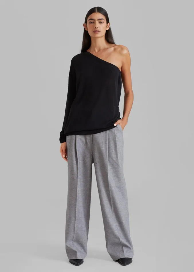 The Frankie Shop Bianca One Shoulder Loose Knit Top 8211 Black Women Knitwear
