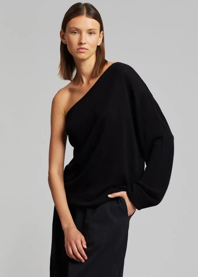 The Frankie Shop Bianca One Shoulder Loose Knit Top 8211 Black Women Knitwear