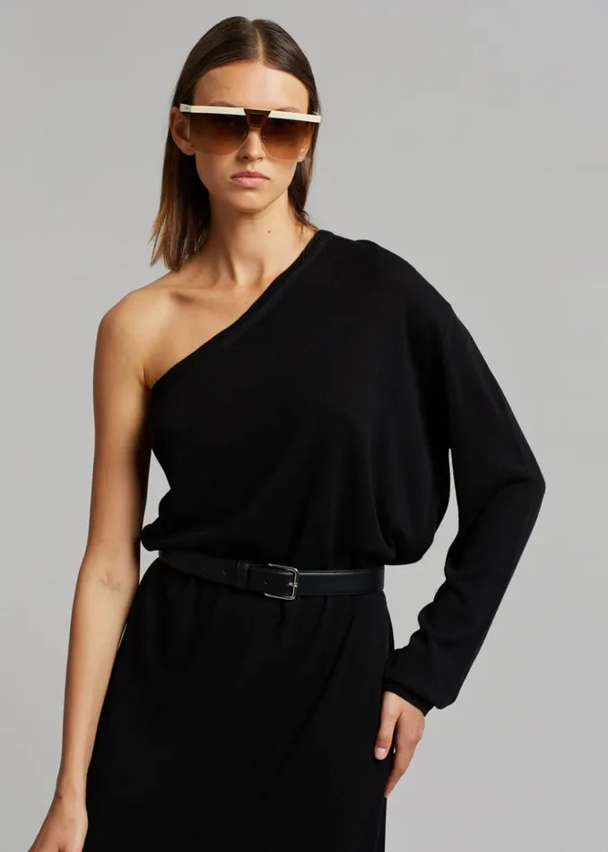 The Frankie Shop Bianca One Shoulder Loose Knit Top 8211 Black Women Knitwear