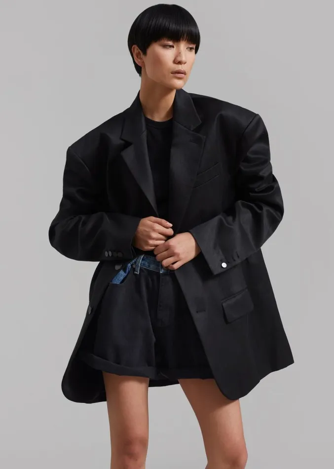 The Frankie Shop Blair Linen Blazer 8211 Black Women Outerwear