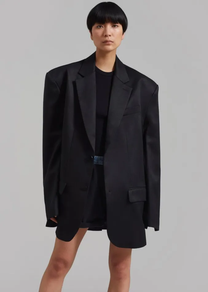 The Frankie Shop Blair Linen Blazer 8211 Black Women Outerwear