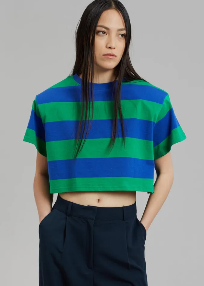 The Frankie Shop Caco Padded Cropped Tee 8211 NavyGreen Women Tops