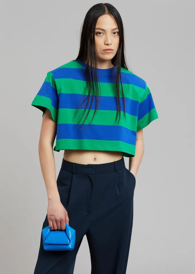The Frankie Shop Caco Padded Cropped Tee 8211 NavyGreen Women Tops