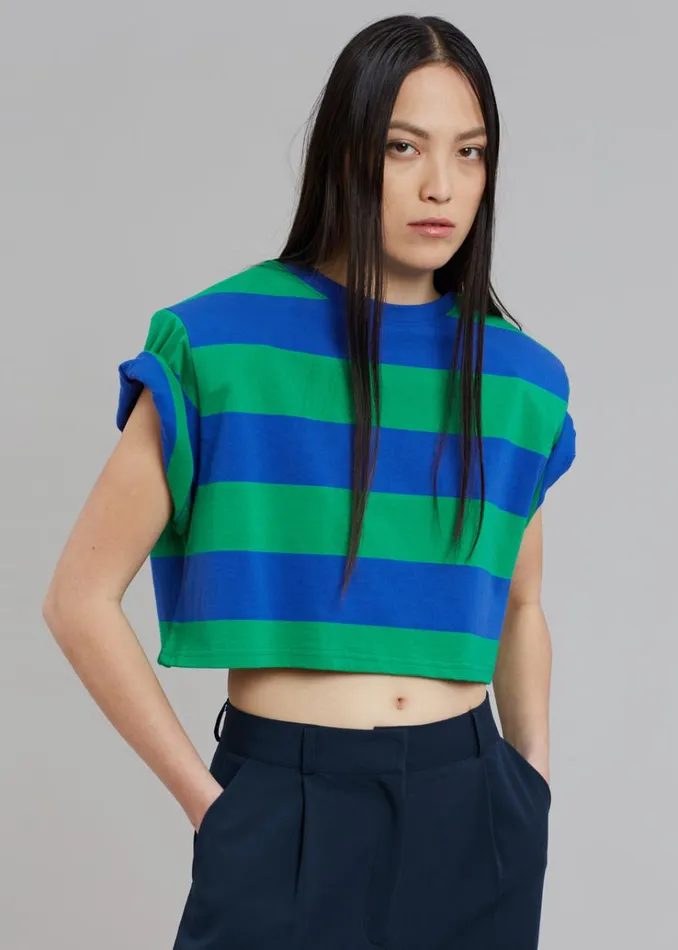 The Frankie Shop Caco Padded Cropped Tee 8211 NavyGreen Women Tops