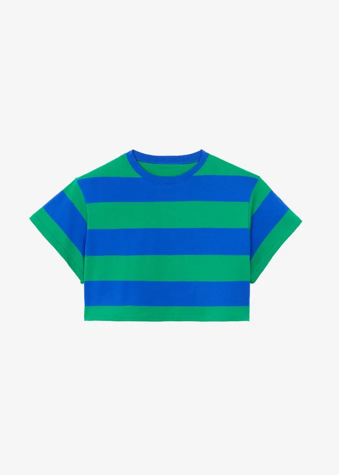 The Frankie Shop Caco Padded Cropped Tee 8211 NavyGreen Women Tops