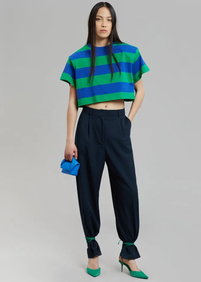 The Frankie Shop Caco Padded Cropped Tee 8211 NavyGreen Women Tops