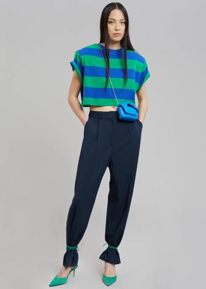 The Frankie Shop Caco Padded Cropped Tee 8211 NavyGreen Women Tops