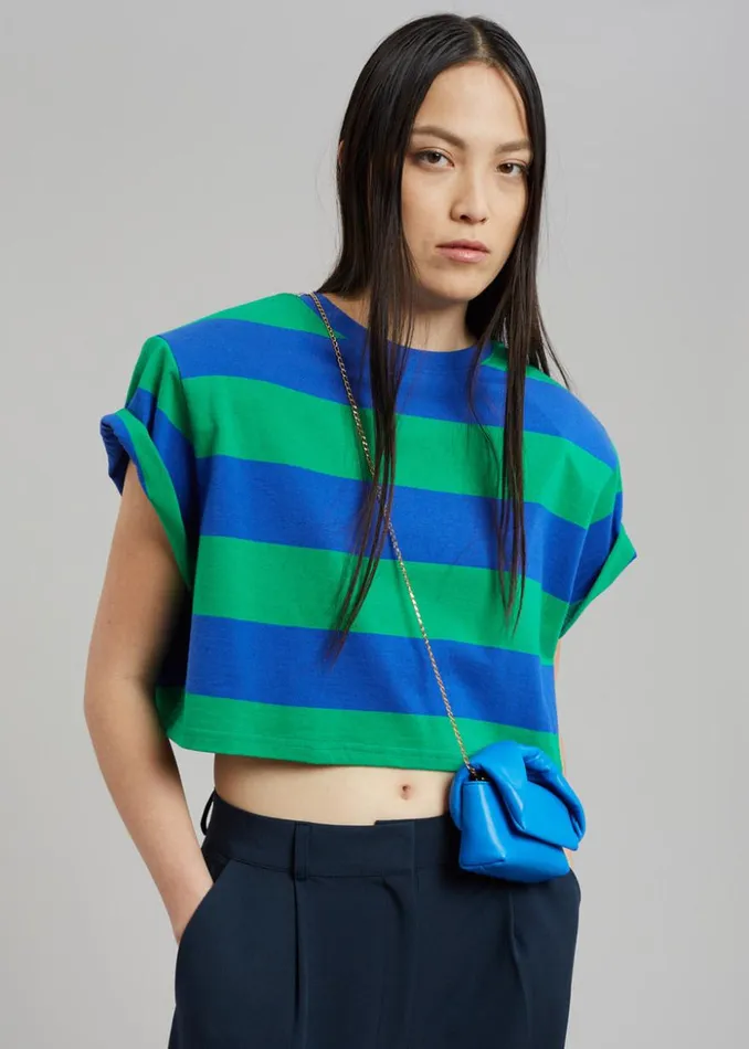 The Frankie Shop Caco Padded Cropped Tee 8211 NavyGreen Women Tops