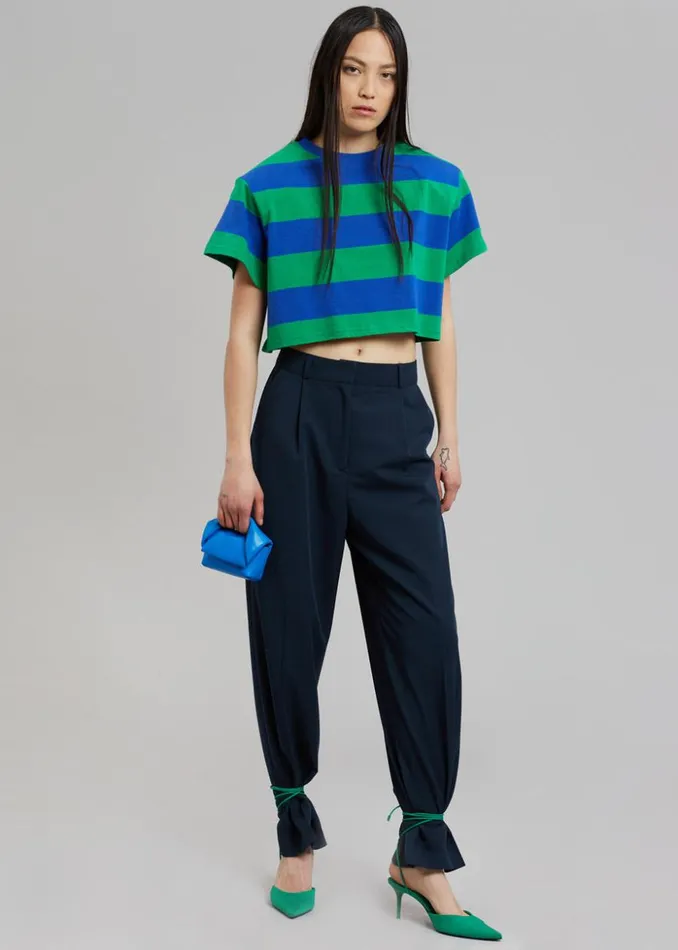 The Frankie Shop Caco Padded Cropped Tee 8211 NavyGreen Women Tops