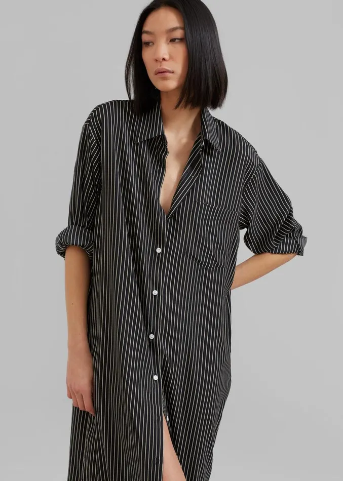 The Frankie Shop Cala Satin Shirt Dress 8211 Black Pinstripe Women Clothing