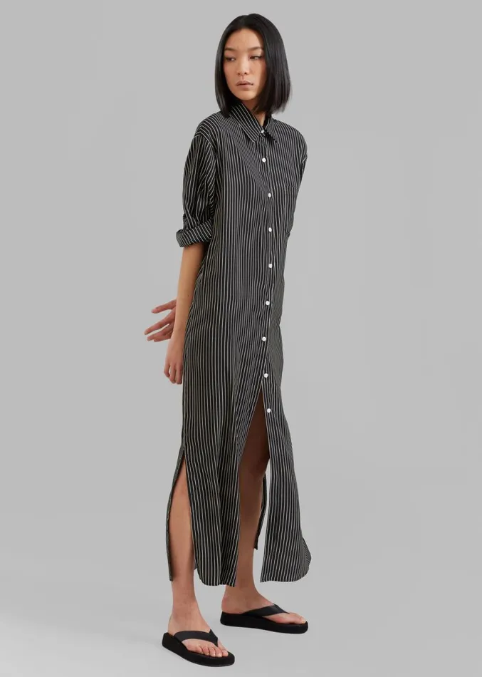 The Frankie Shop Cala Satin Shirt Dress 8211 Black Pinstripe Women Clothing