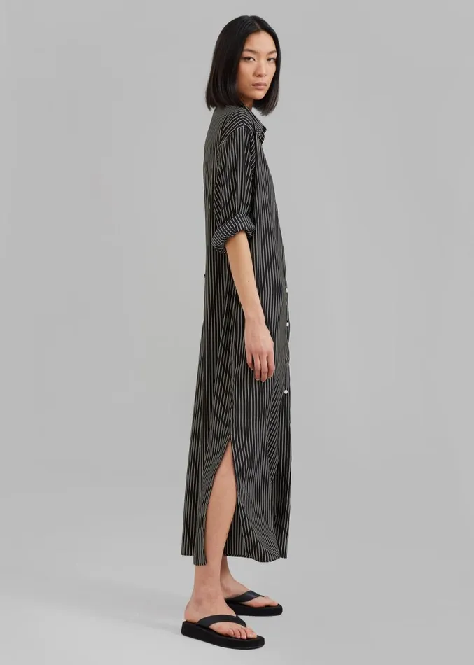 The Frankie Shop Cala Satin Shirt Dress 8211 Black Pinstripe Women Clothing