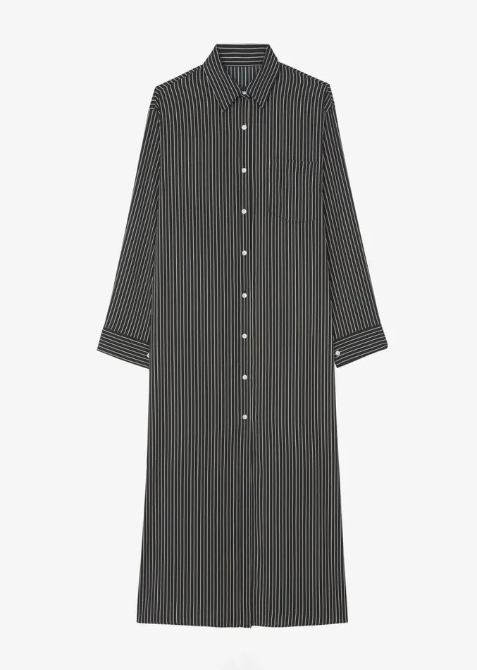 The Frankie Shop Cala Satin Shirt Dress 8211 Black Pinstripe Women Clothing