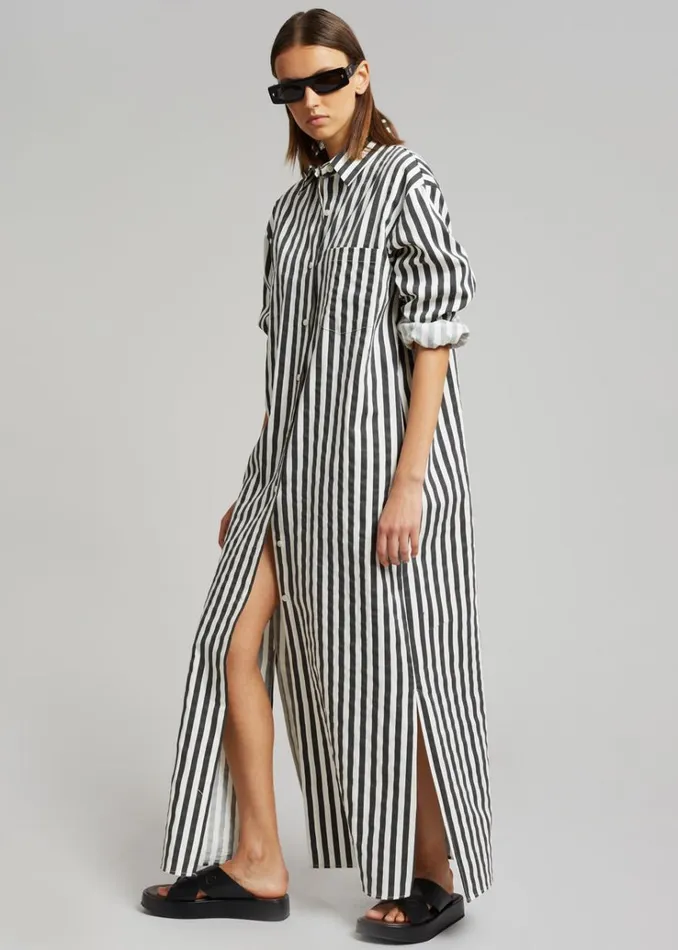 The Frankie Shop Cala Shirt Dress 8211 Black Stripe Women Dresses
