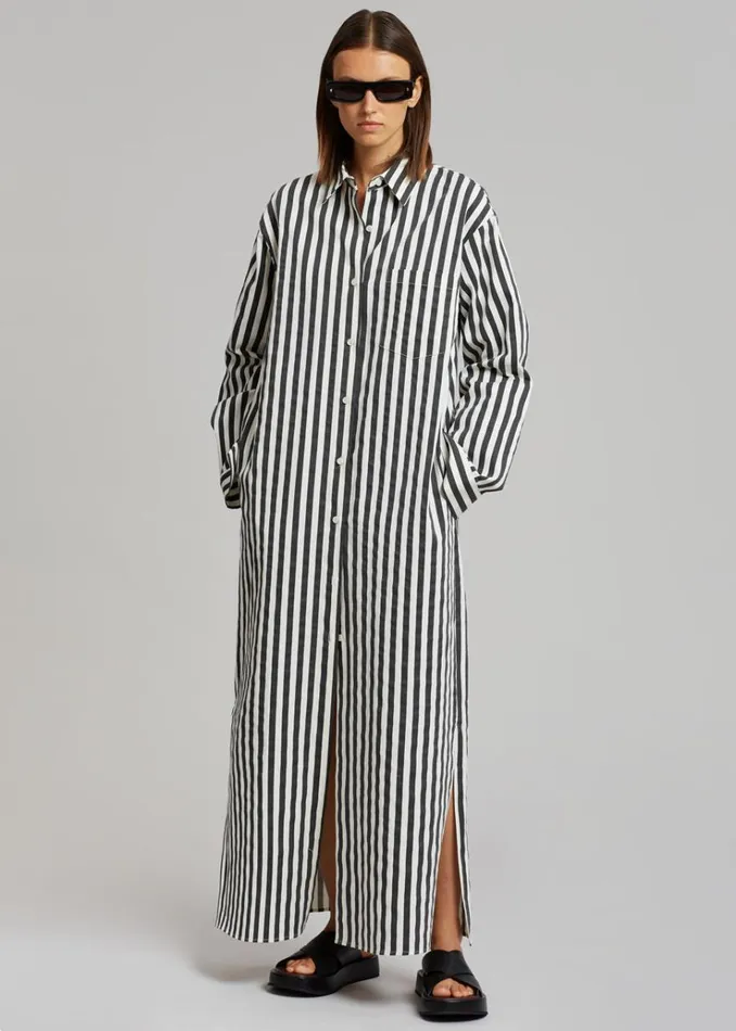 The Frankie Shop Cala Shirt Dress 8211 Black Stripe Women Dresses