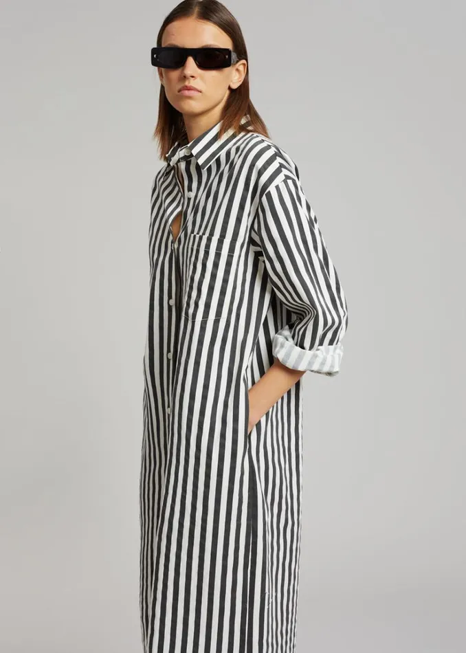 The Frankie Shop Cala Shirt Dress 8211 Black Stripe Women Dresses